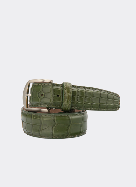 American Alligator Belt - Olive w/ Matching Stitch
