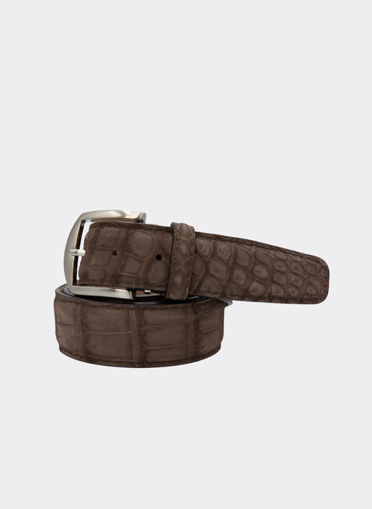 Buffed American Alligator Belt - Brown w/ Matching Stitch