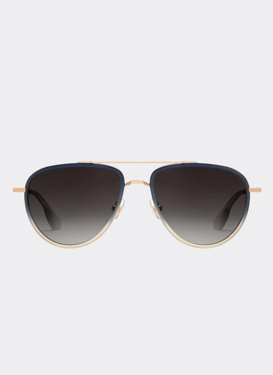 Krewe Coleman Sunglasses In 18K + Matte Indigo Fade + Gravity