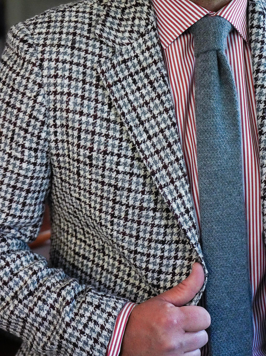 Maroon & Grey Houndstooth Soft Jacket