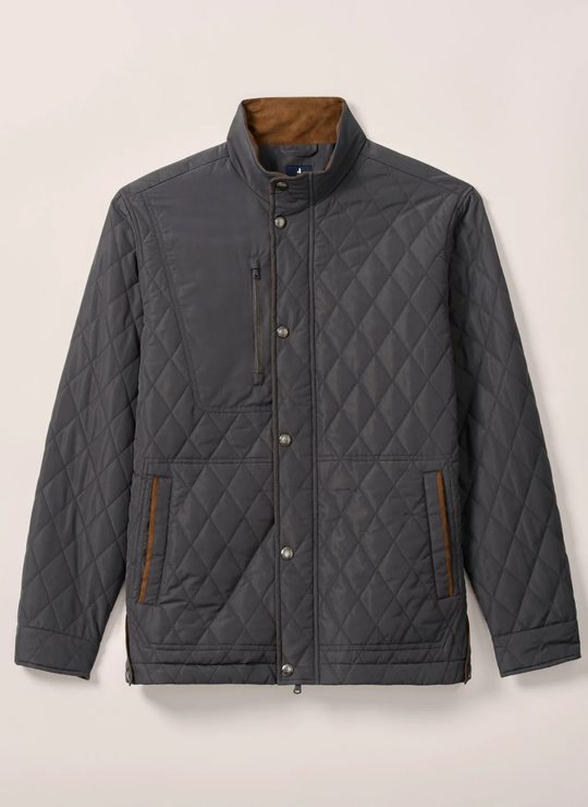 Johnnie-O Juno Quilted Snap Jacket In Dark Gray