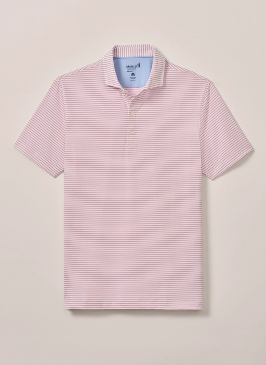 Johnnie-O Michael Stripe Performance Jersey Polo In White/Azalea