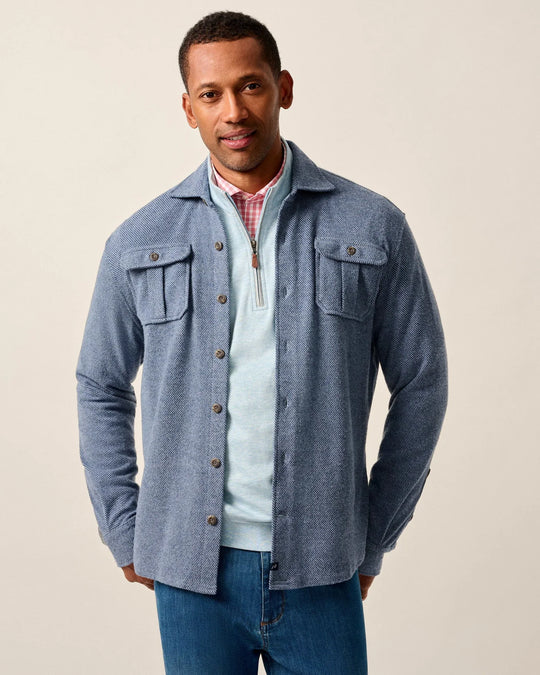 Johnnie-O Carl Stretch Knit Flannel Lodge Shirt In Laguna Blue