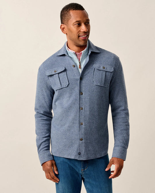 Johnnie-O Carl Stretch Knit Flannel Lodge Shirt In Laguna Blue