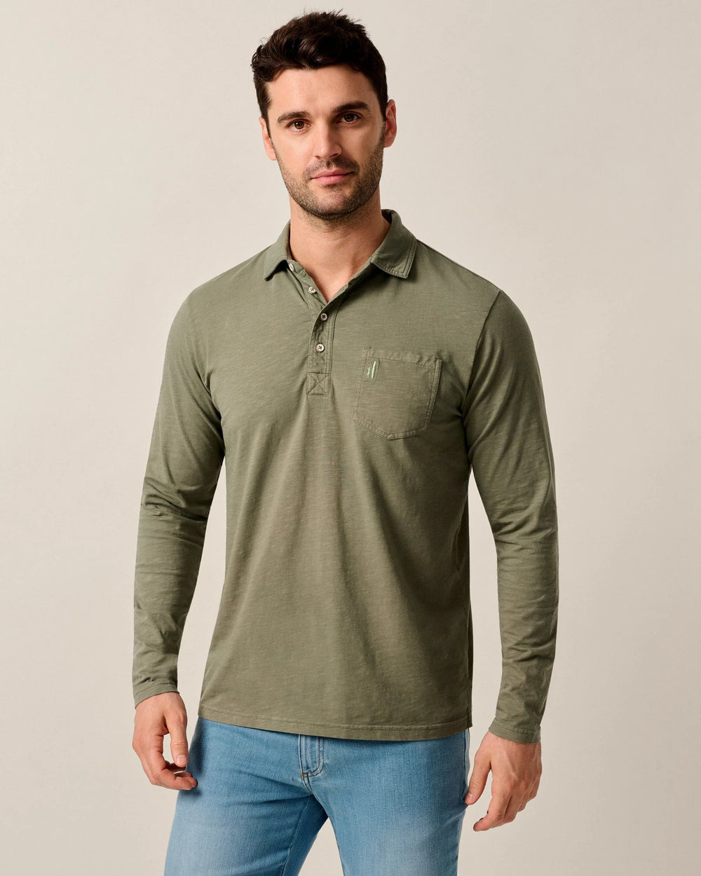 Johnnie-O Coastal Wash Long-Sleeve Original 4-Button Polo In Agave Wash