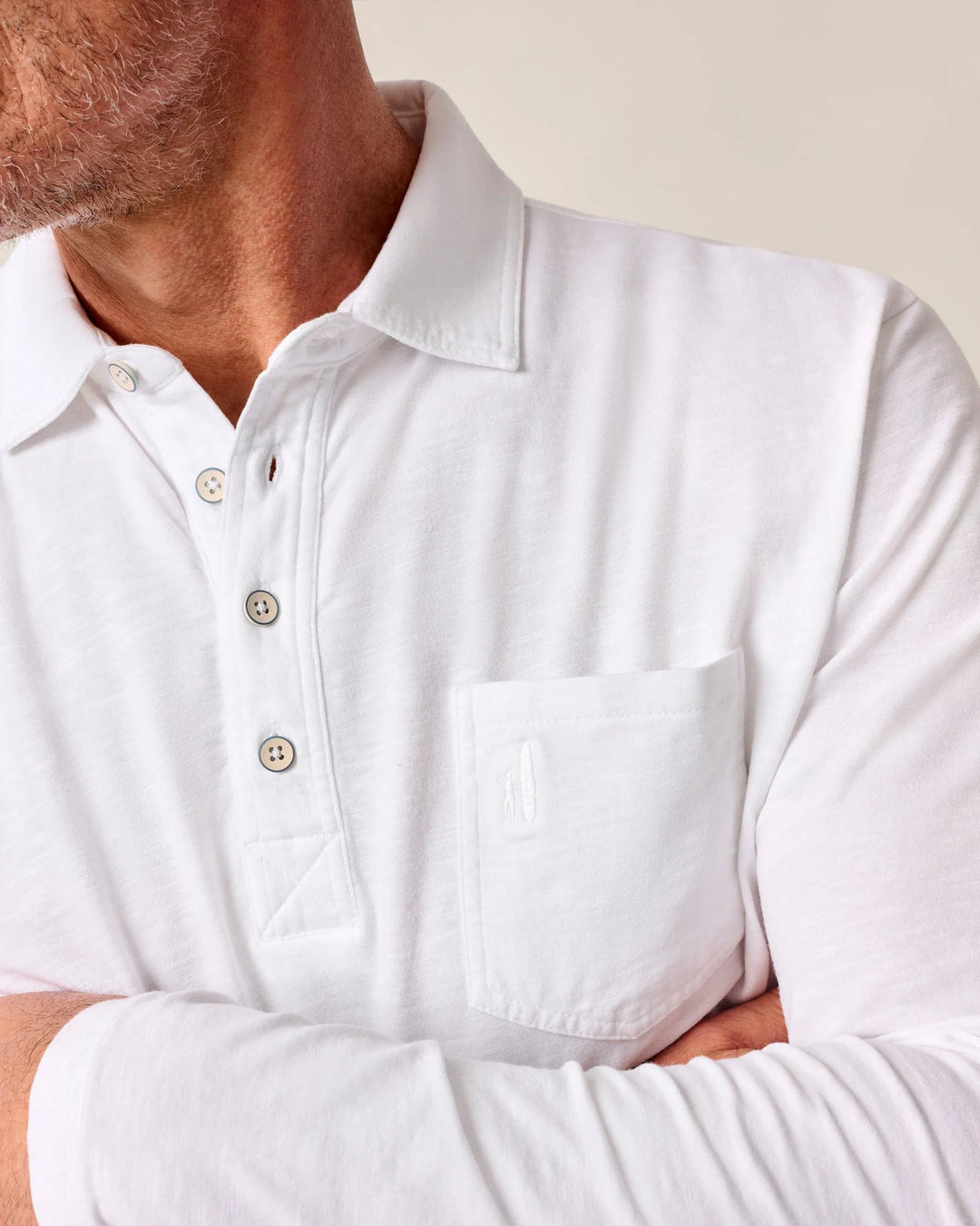 Johnnie-O Coastal Wash Long-Sleeve Original 4-Button Polo In White