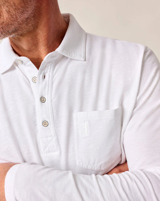 Johnnie-O Coastal Wash Long-Sleeve Original 4-Button Polo In White