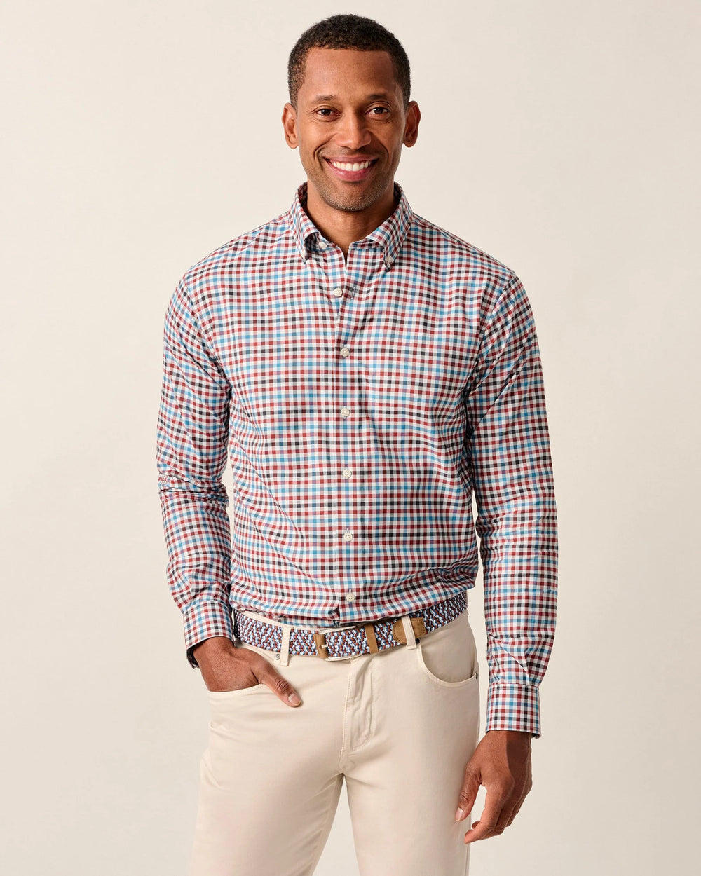 Johnnie-O Hartwick Featherweight Performance Button Down Shirt In Malibu Red