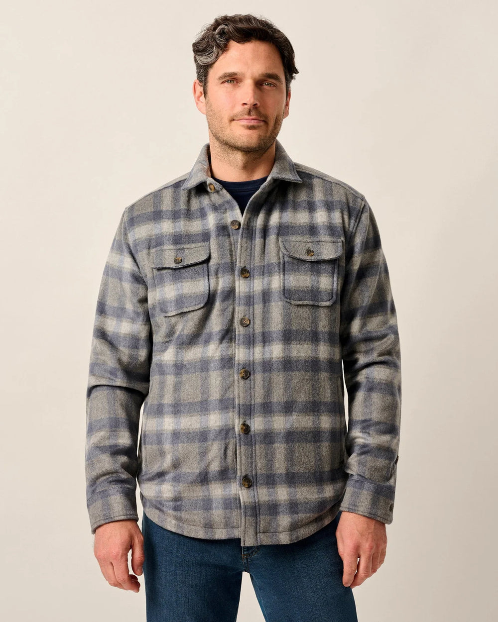 Johnnie-O Hassler Cashmere Blend Sherpa-Lined Shacket Light Gray