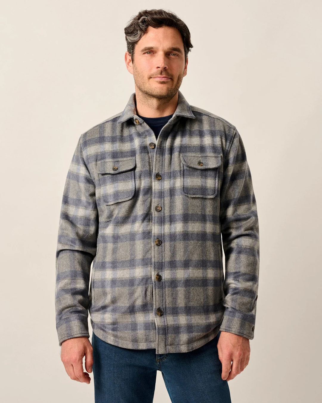 Johnnie-O Hassler Cashmere Blend Sherpa-Lined Shacket Light Gray