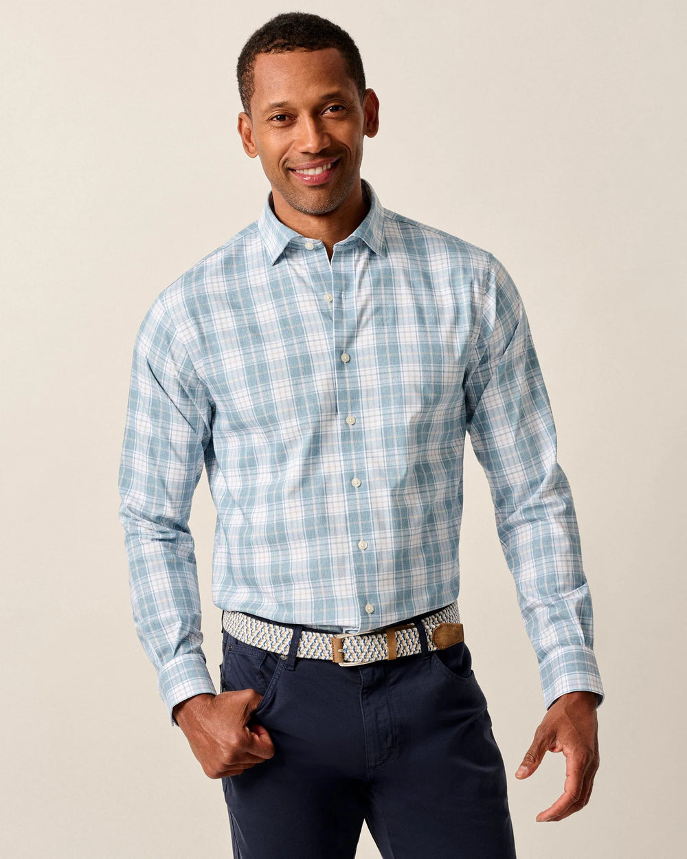 Johnnie-O Hendley Performance Button Down Shirt In Laguna Blue