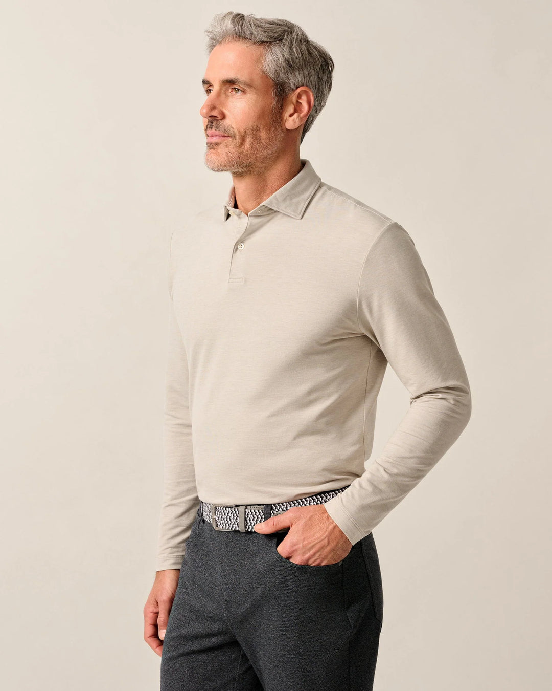 Johnnie-O Idris Top Shelf Long Sleeve Polo In Otter