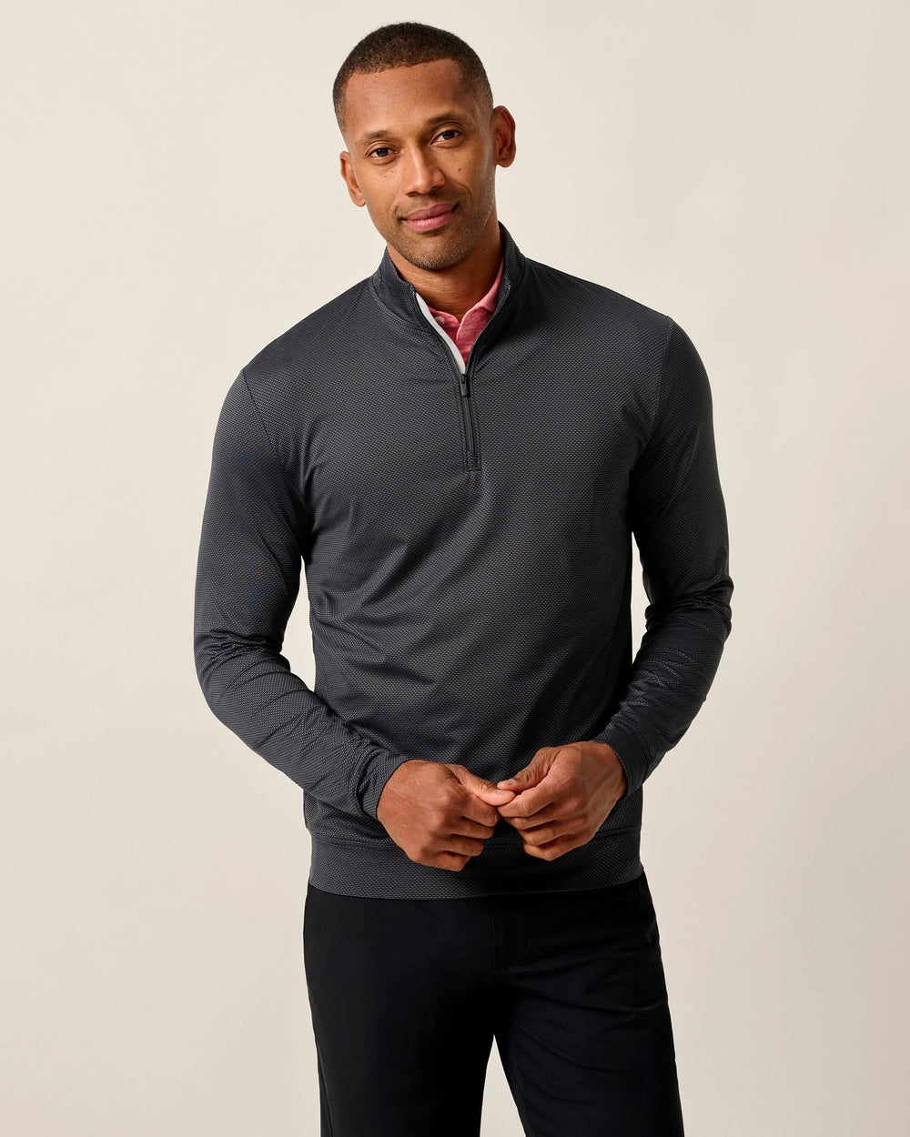 Johnnie-O Jamie Jacquard Stretch 1/4-Zip Pullover In Black Seal