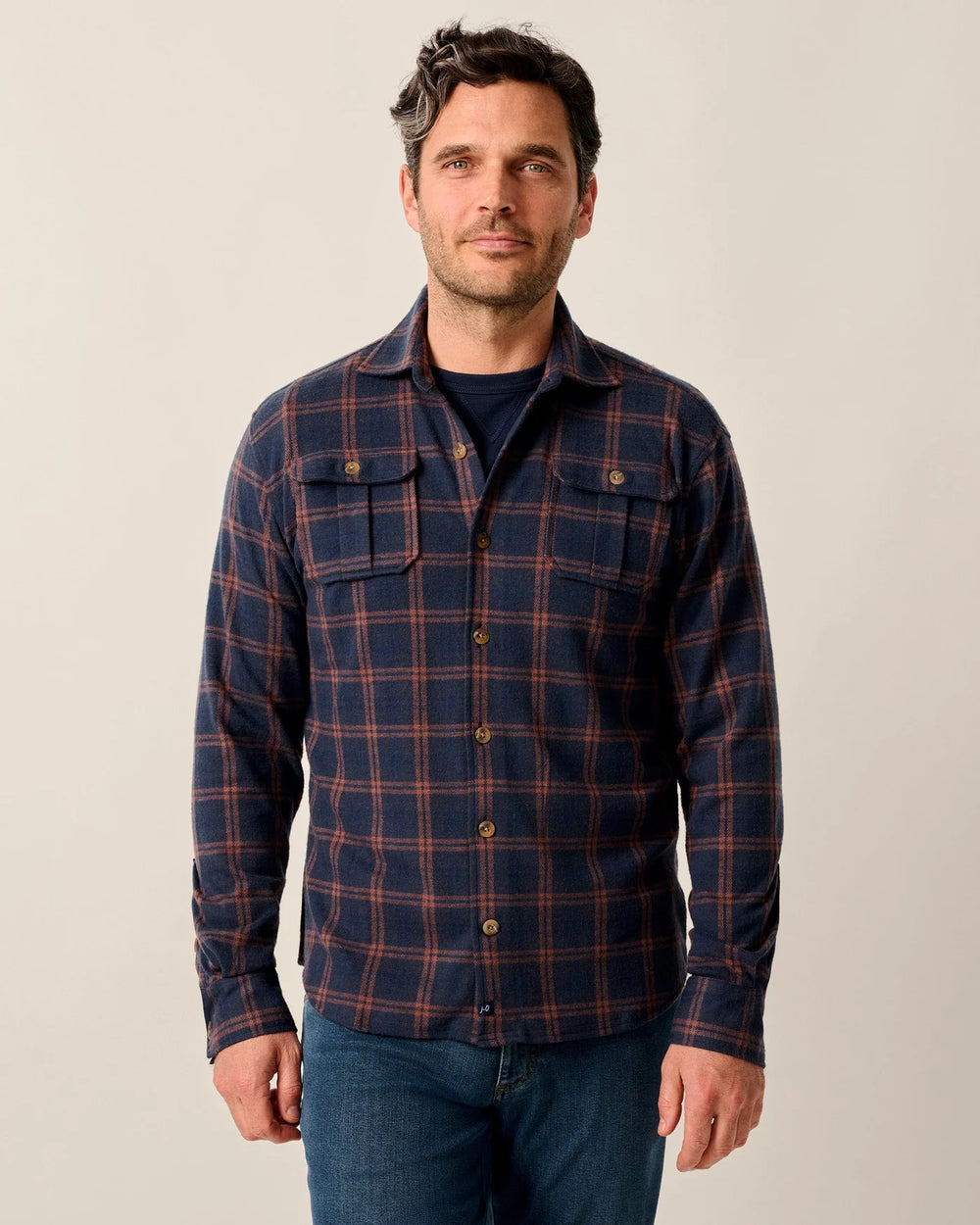 Johnnie-O Judah Stretch Knit Flannel Lodge Shirt In Coffee