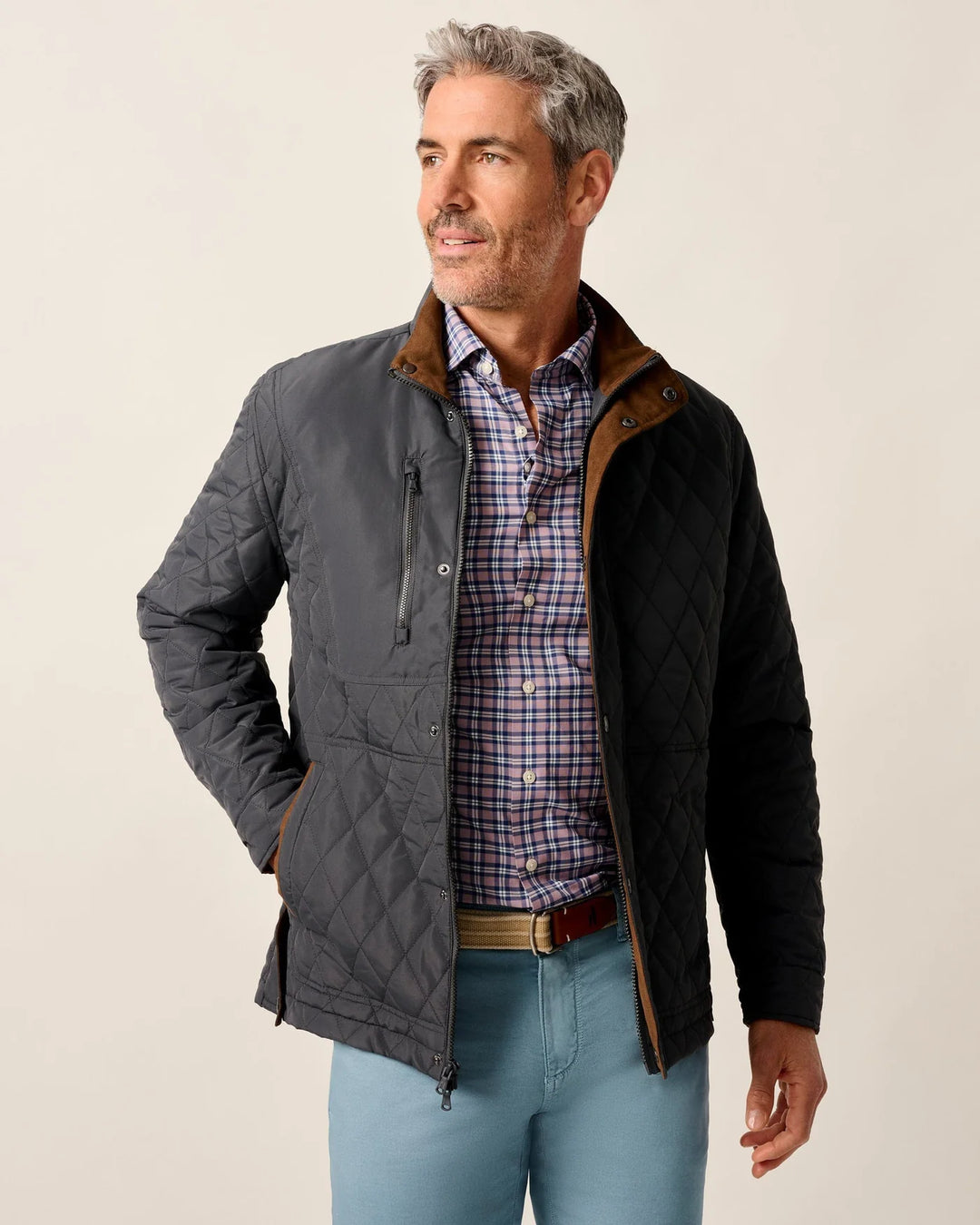 Johnnie-O Juno Quilted Snap Jacket In Dark Gray