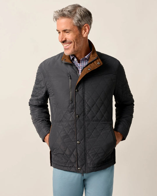 Johnnie-O Juno Quilted Snap Jacket In Dark Gray