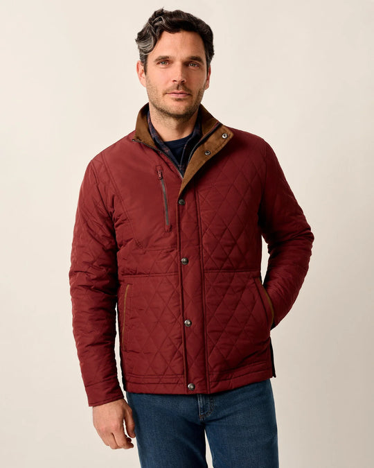 Johnnie-O Juno Quilted Snap Jacket In Dark Maroon