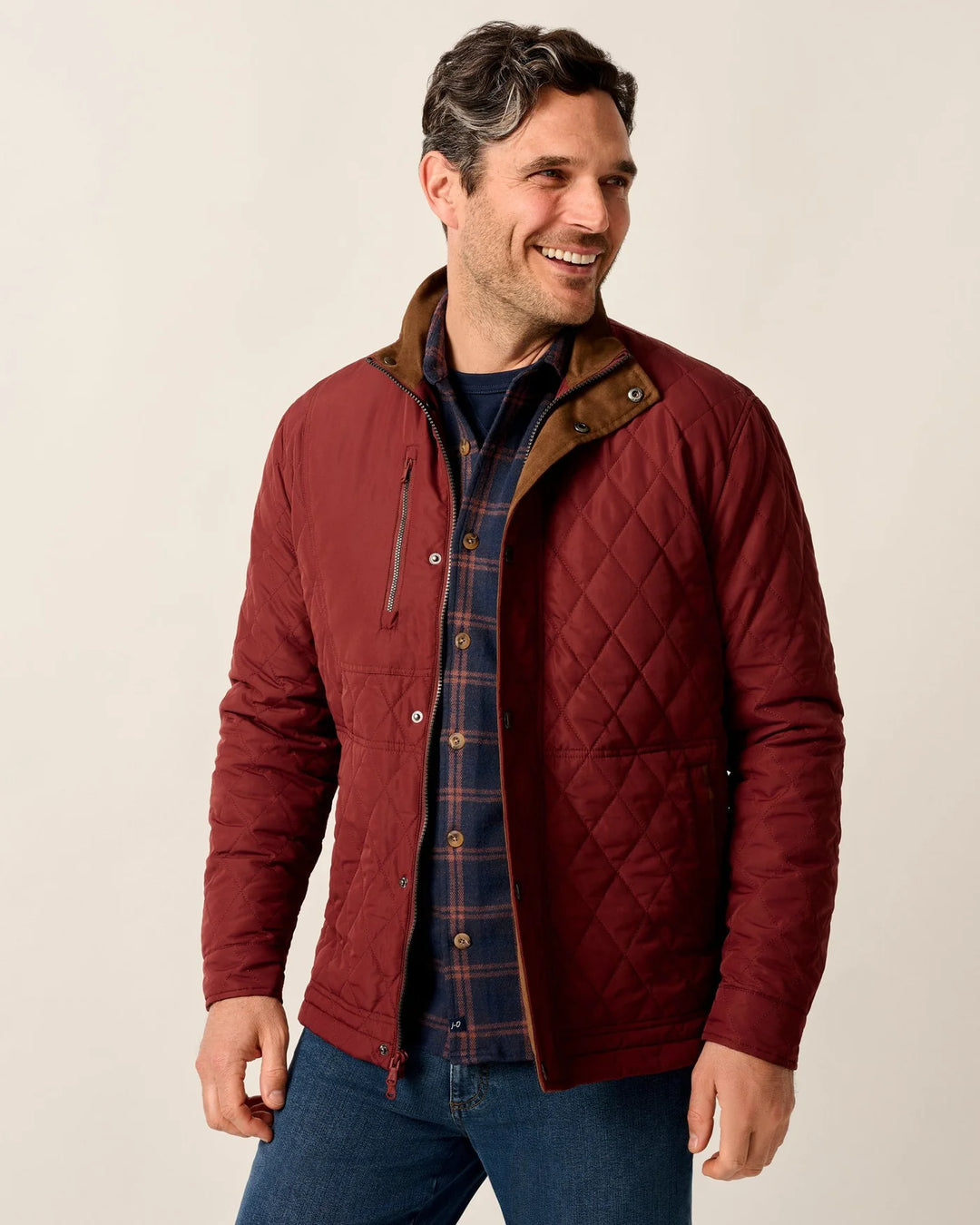 Johnnie-O Juno Quilted Snap Jacket In Dark Maroon