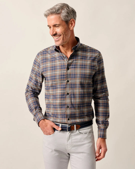 Johnnie-O Kamper Performance Flannel Button Down Shirt In Charcoal