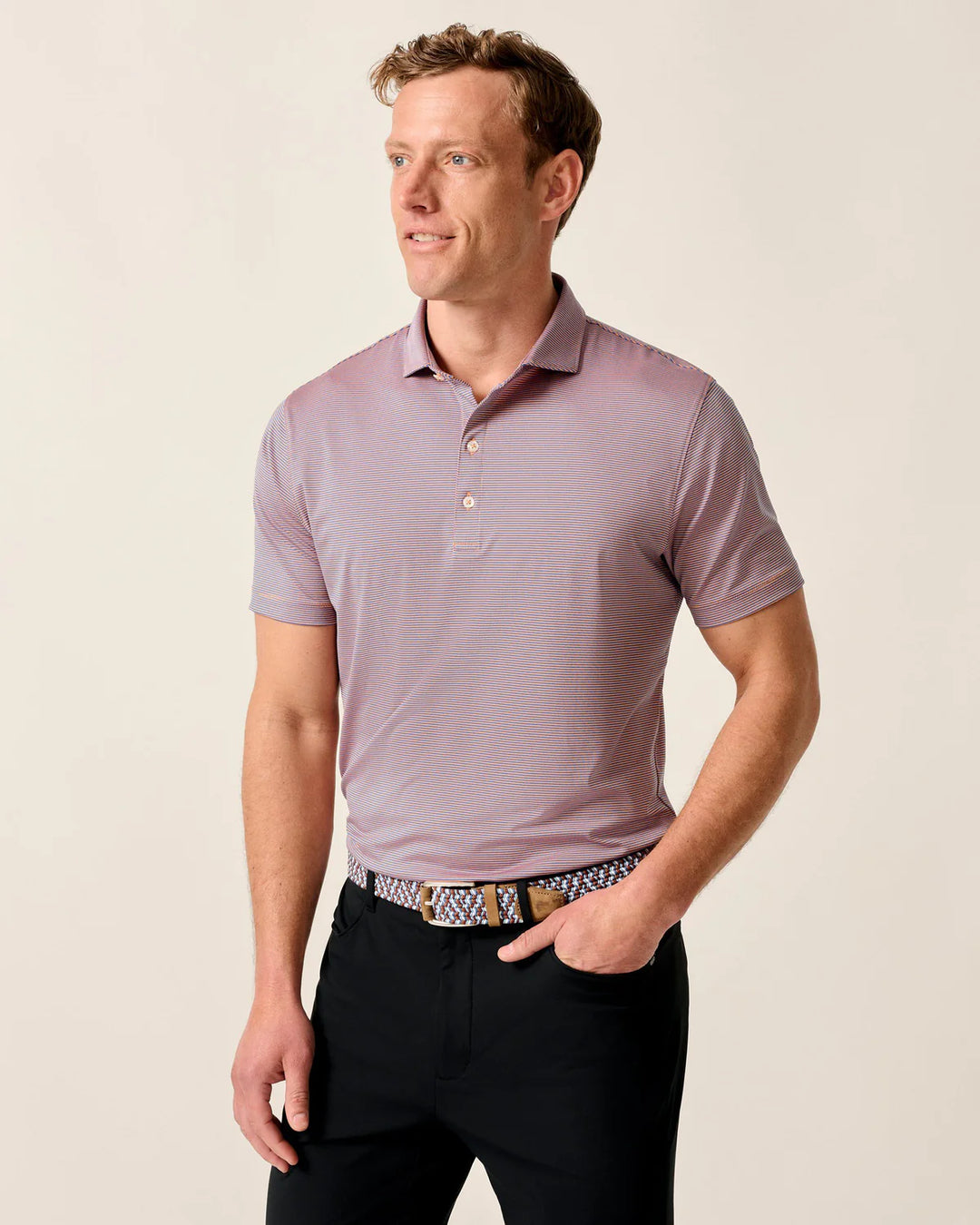 Performance Jersey Polo - Lyndonn Stripe in Mango