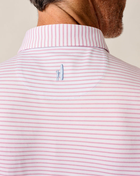 Johnnie-O Michael Stripe Performance Jersey Polo In White/Azalea
