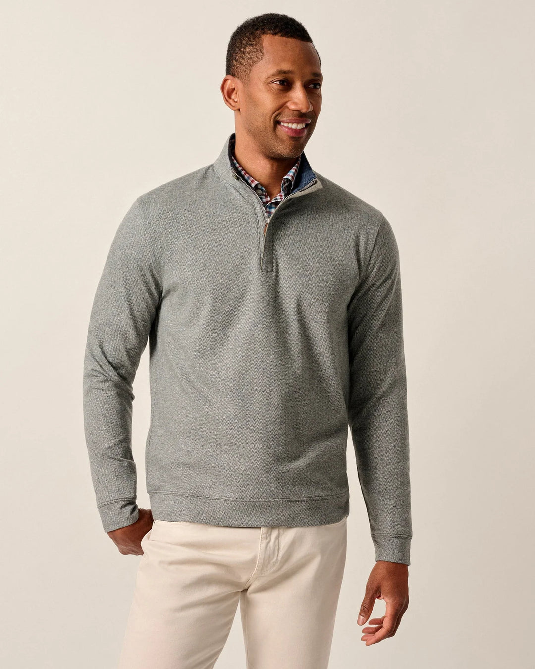 Johnnie-O Rubin Herringbone Cotton Cashmere 1/4 Zip Pullover In Charcoal