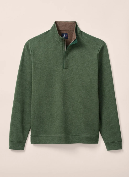 Johnnie-O Rubin Herringbone Cotton Cashmere 1/4 Zip Pullover In Moss