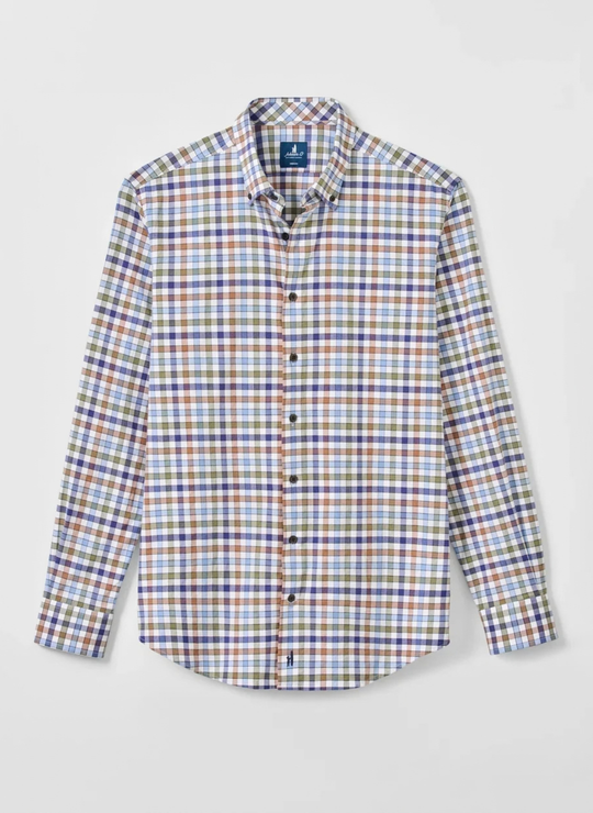Cedar Check Performance Flannel Button Down Shirt In Sailor