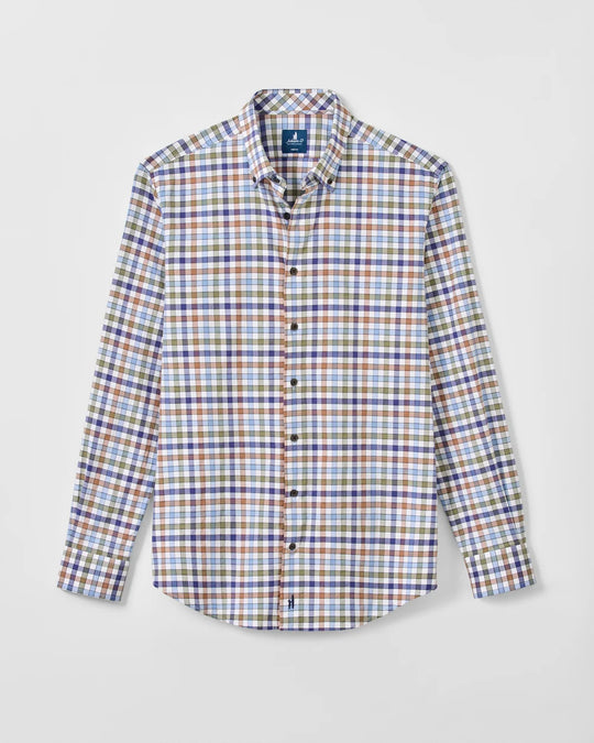 Cedar Check Performance Flannel Button Down Shirt In Sailor