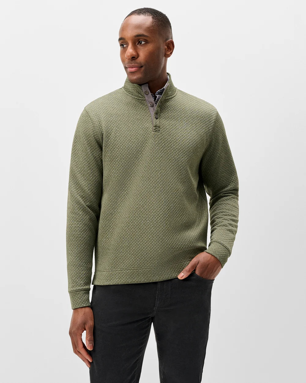 Rockwells Diamond-Quilted Henley Pullover In Forest