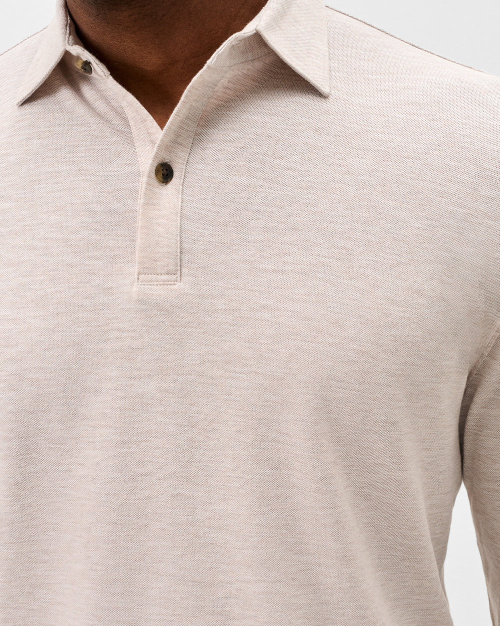 Long Sleeve Slub Pique Polo In Light Khaki