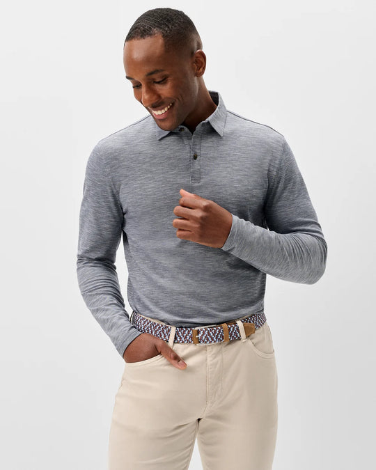 Long Sleeve Slub Pique Polo In Navy
