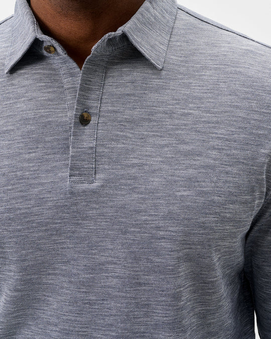 Long Sleeve Slub Pique Polo In Navy