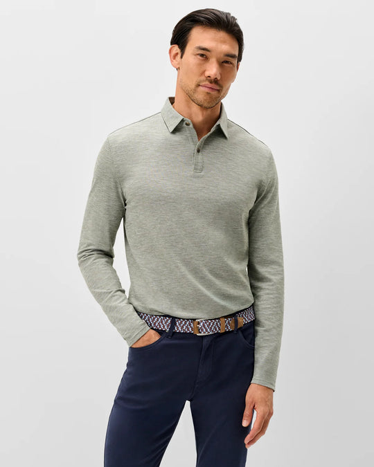 Long Sleeve Slub Pique Polo In Pineland