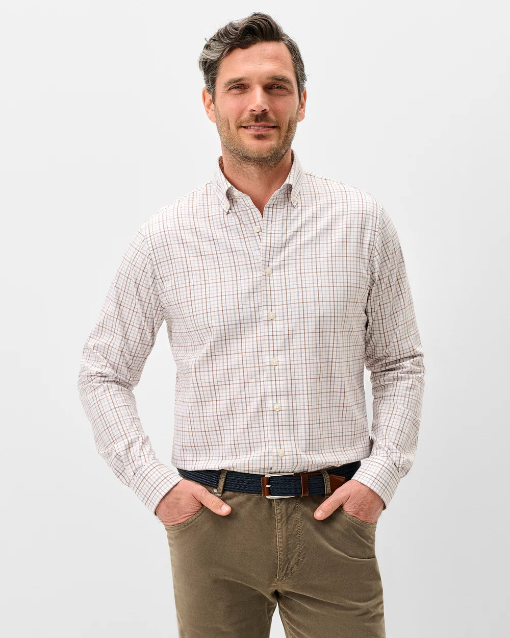 Sandlewood Pane Everyday Performance Button Down Shirt In White