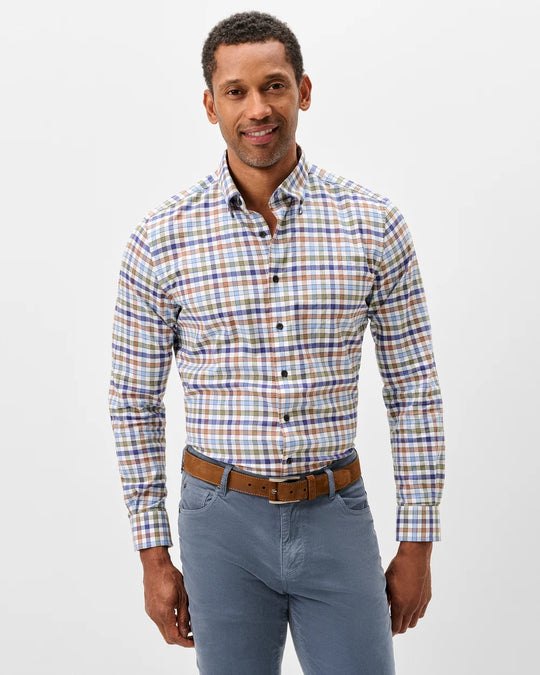 Cedar Check Performance Flannel Button Down Shirt In Sailor