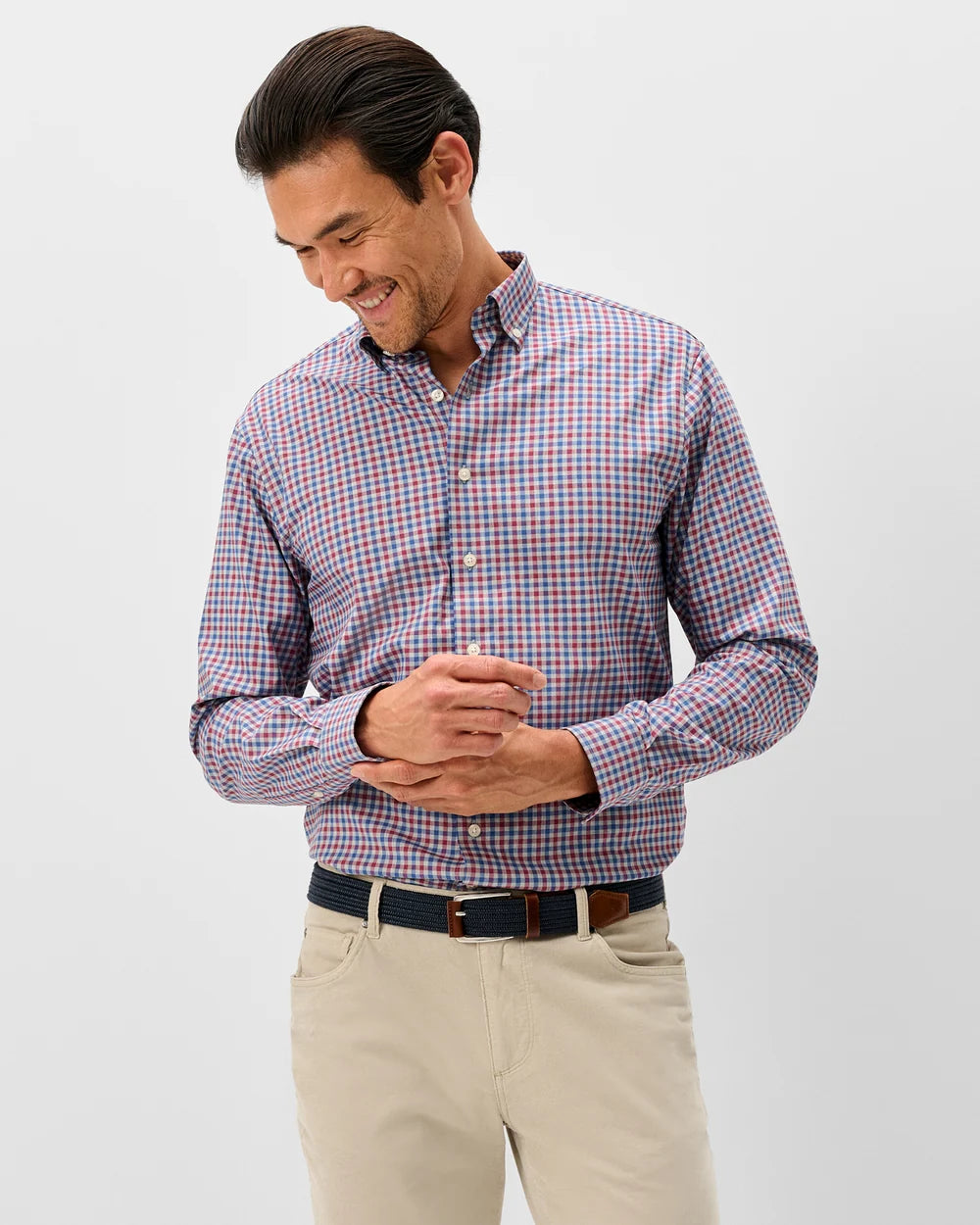 Chatham Gingham Everyday Performance Button Down Shirt In Gray