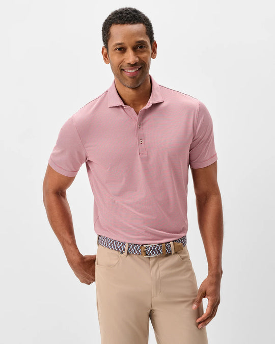Lyndonn Stripe Performance Jersey Polo In Racing Red
