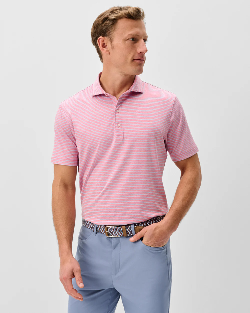 Michael Stripe Performance Jersey Polo In Palm Beach