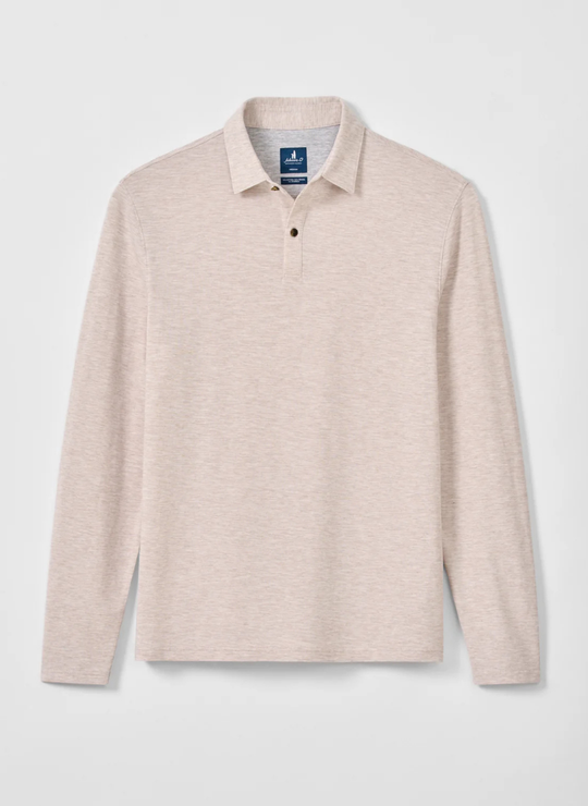 Long Sleeve Slub Pique Polo In Light Khaki