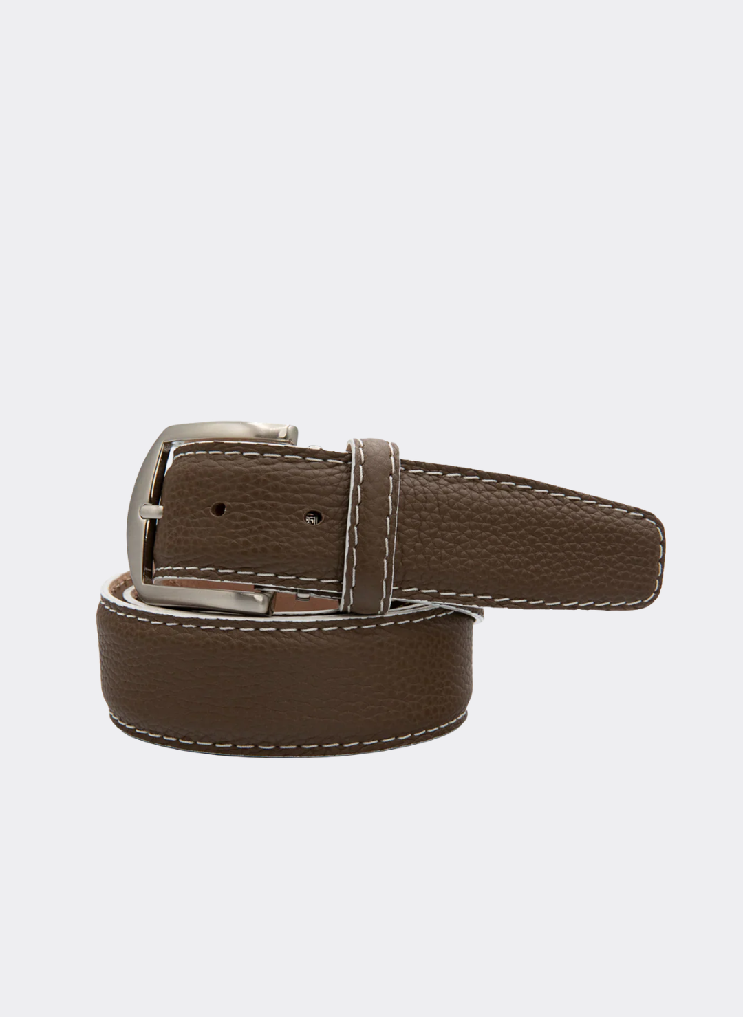 French Pebble Grain Belt - Mocha w/ White Stitch