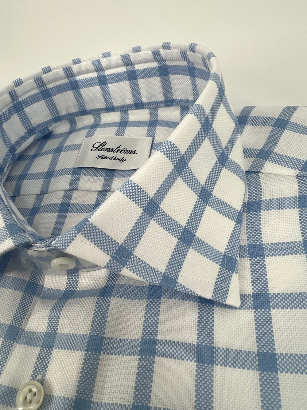 Stenströms Blue Large Checked Oxford Shirt