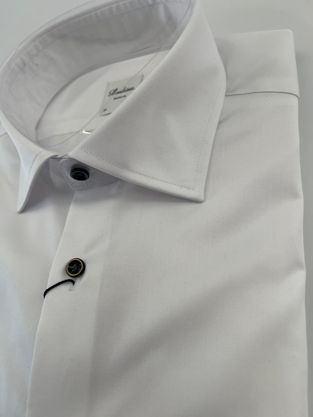 Stenströms White Twill Shirt With Brown Button