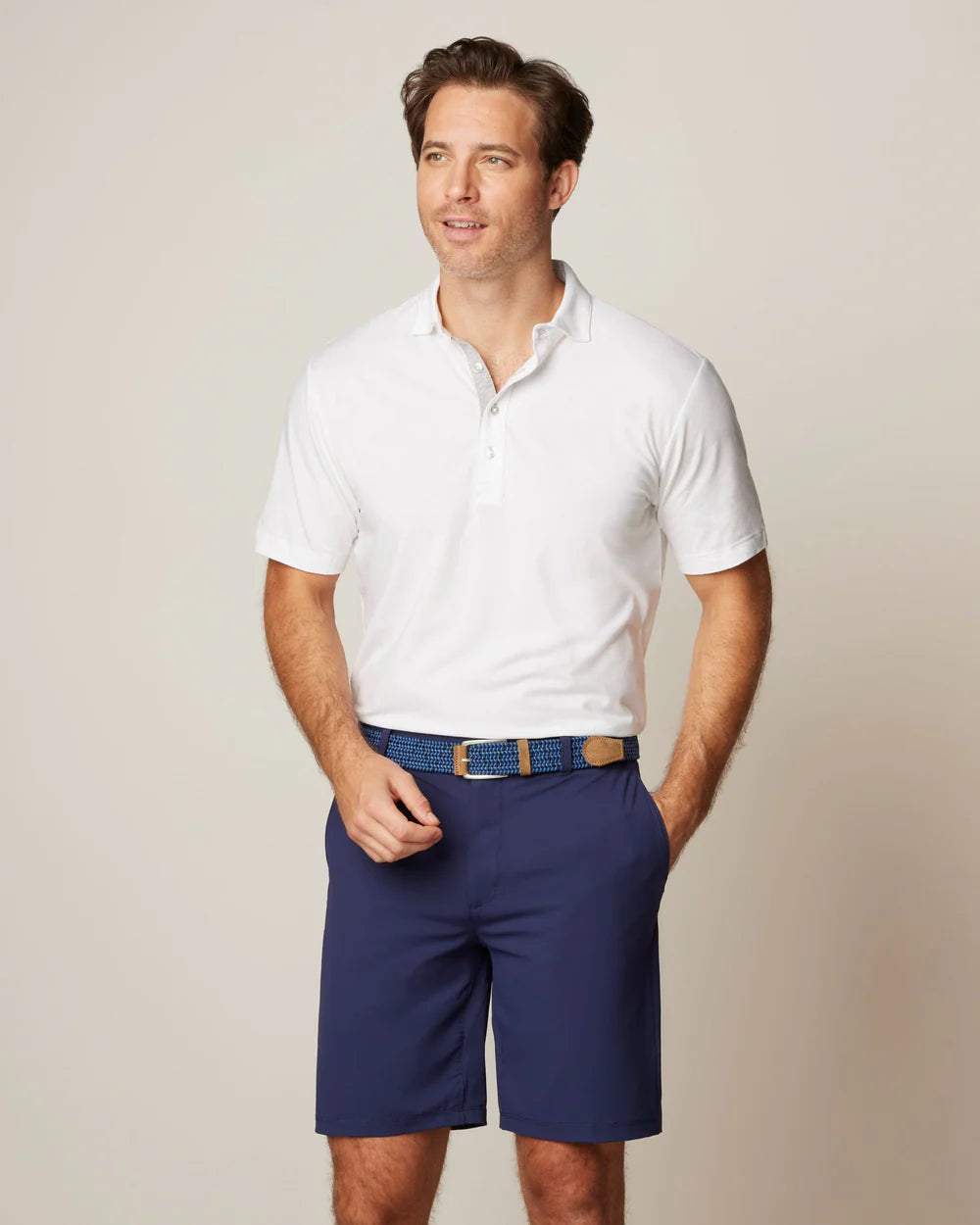 Johnnie-O Linxter Cotton Blend Performance Polo In White