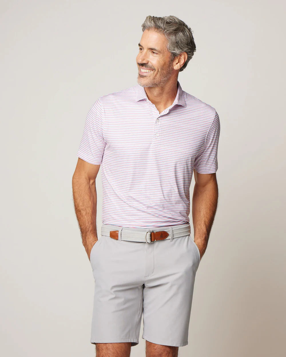 Johnnie-O Warwick Striped Featherweight Performance Polo In Sun Kissed