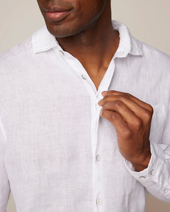 Johnnie-O Emory Linen Button Up Shirt In White