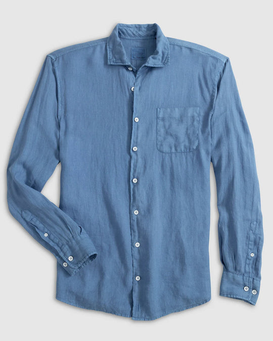 Johnnie-O Emory Linen Button Up Shirt In Tide