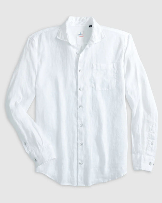 Johnnie-O Emory Linen Button Up Shirt In White