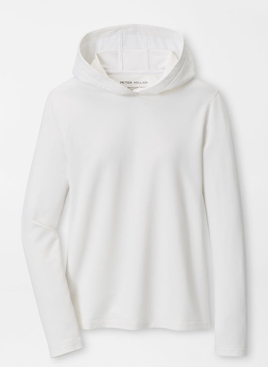 Peter Millar Women's Pine Performance Hoodie in White with Lonesome Vally Logo