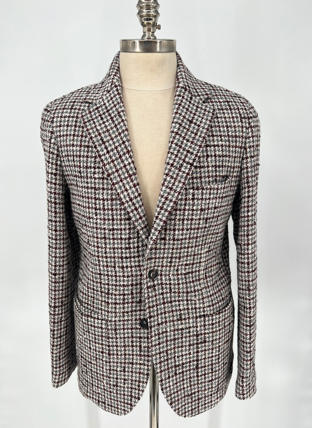 Maroon & Grey Houndstooth Soft Jacket